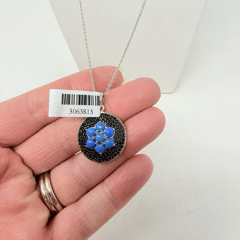 Shop LC Ceruleite/Thai Black Spinel Black Rhodium Sterling Silver‎ Necklace 5482
